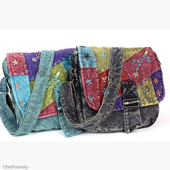 Handmade Cotton Crossbody Shoulder Bag Messenger Boho Hobo - Picture 3 of 6